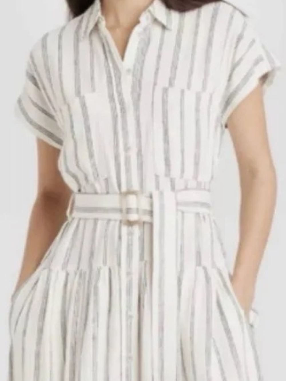 Universal Thread White and Black Striped Midi Shirt Dress with Belt - Picture 2 of 5